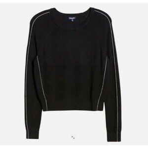 Splinded Strip Detail Cashmere Blend Ribbed Crew Neck Sweater In Black Sz XL New